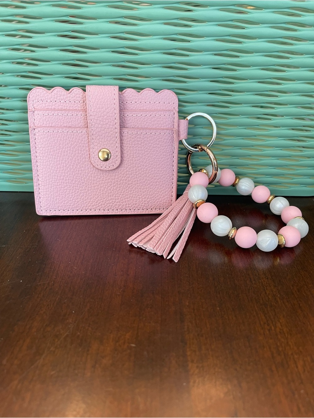 NWOT Pink Card Holder Wristlet Keychain with Tassel - Picture 2 of 4